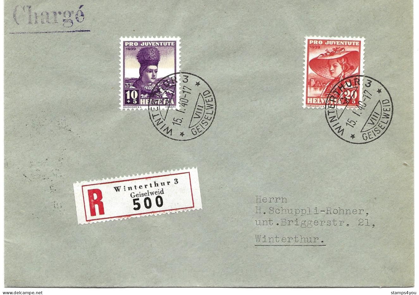 100 - 67 - Enveloppe Recommandée Envoyée De Winterthur  1940 - Timbres  Pro Juventute - Lettres & Documents
