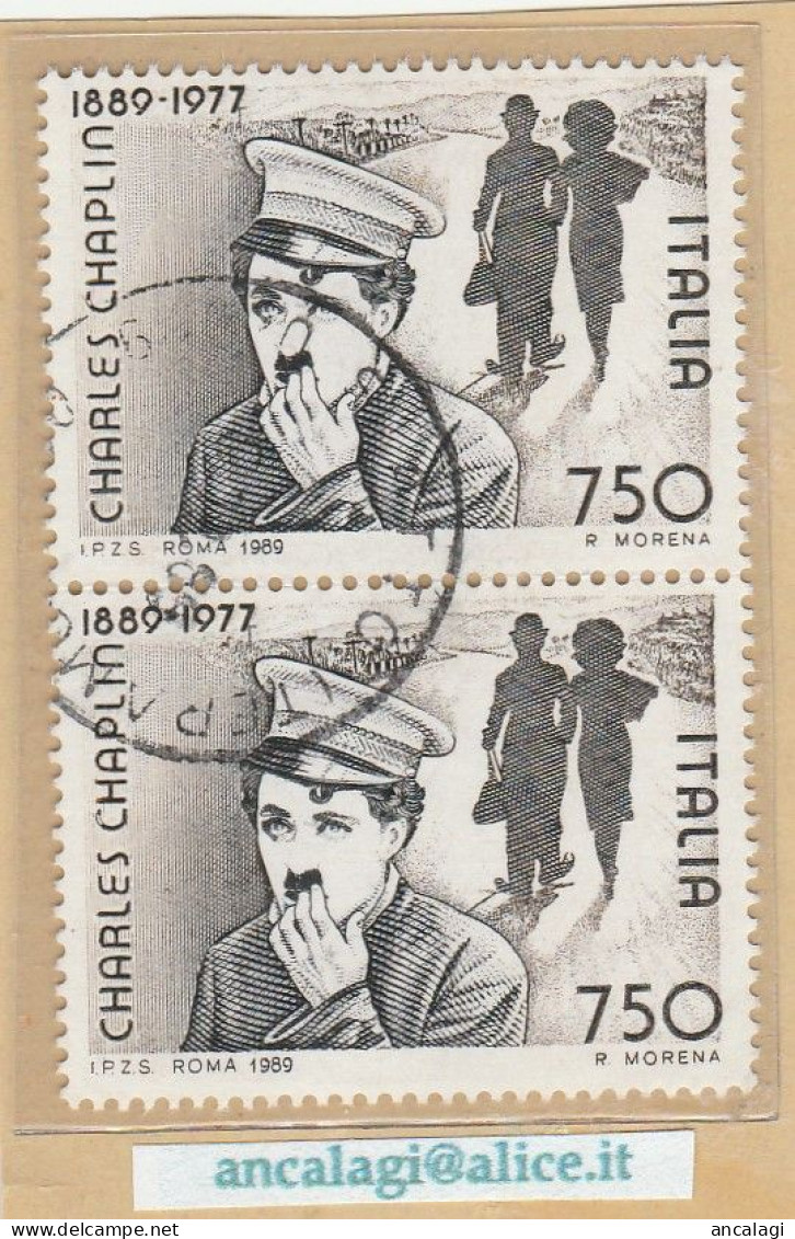 USATI ITALIA 1989 - Ref.0597A "CHARLES CHAPLIN" 1 Val. In Coppia - 1981-90: Oblitérés