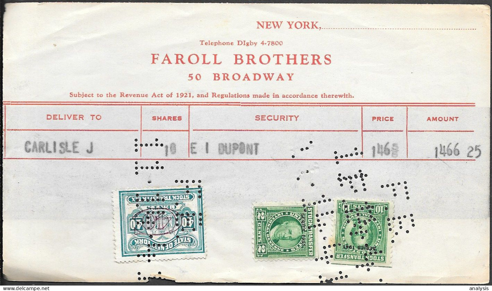 USA Stock Transfer Document W/ Revenue Stamps 1941 - Brieven En Documenten