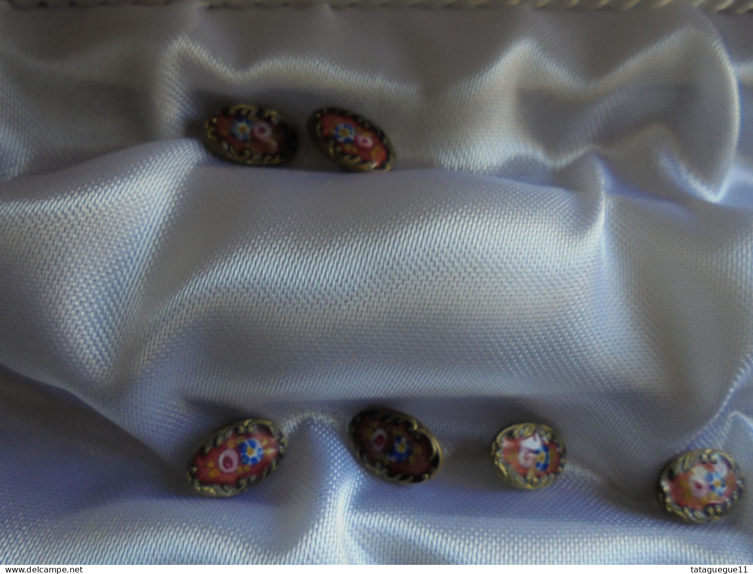 Ancien - 6 Mini Boutons Ovales Laiton Et émail 1,2 X 7 Mm AP&C Paris Art Nouveau - Buttons