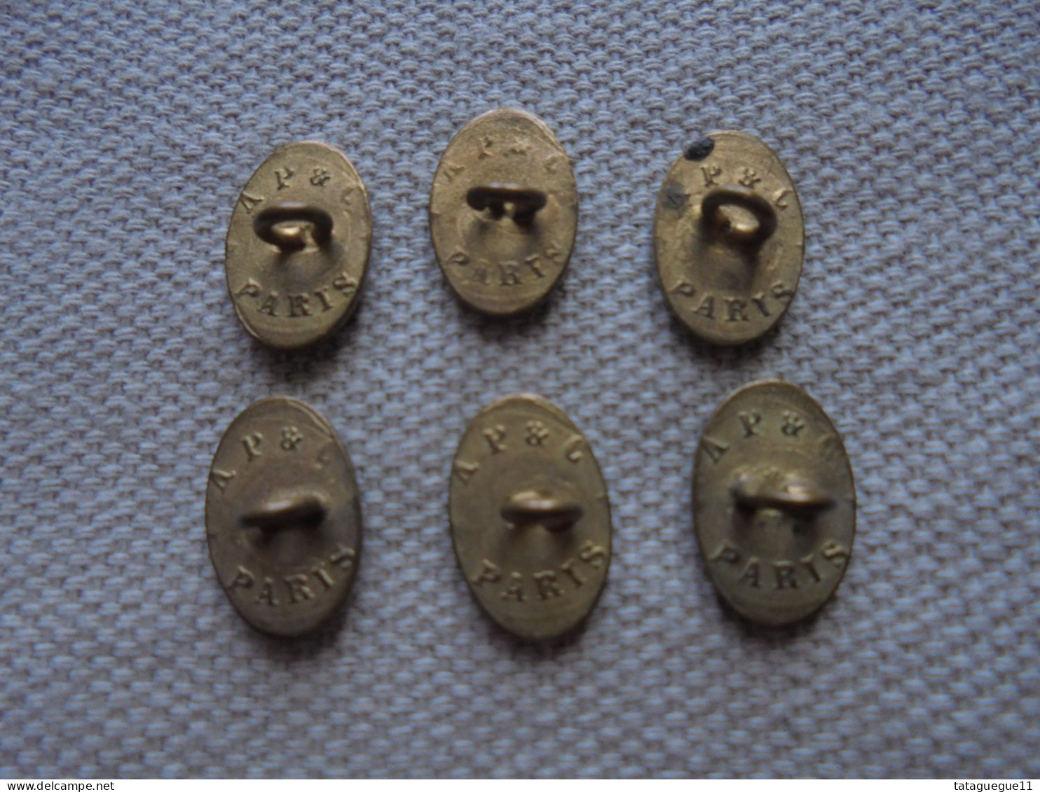 Ancien - 6 mini boutons ovales laiton et émail 1,2 X 7 mm AP&C Paris Art Nouveau