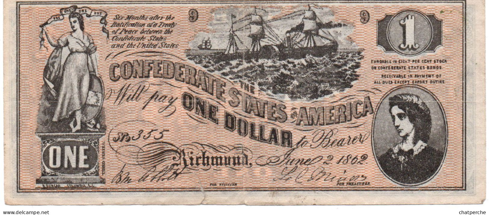 POUR COLLECTIONNEUR FAUX-BILLET FAKE 1 ONE DOLLAR THE CONFEDERATE UNITED STATES OF AMERICA - Verzamelingen
