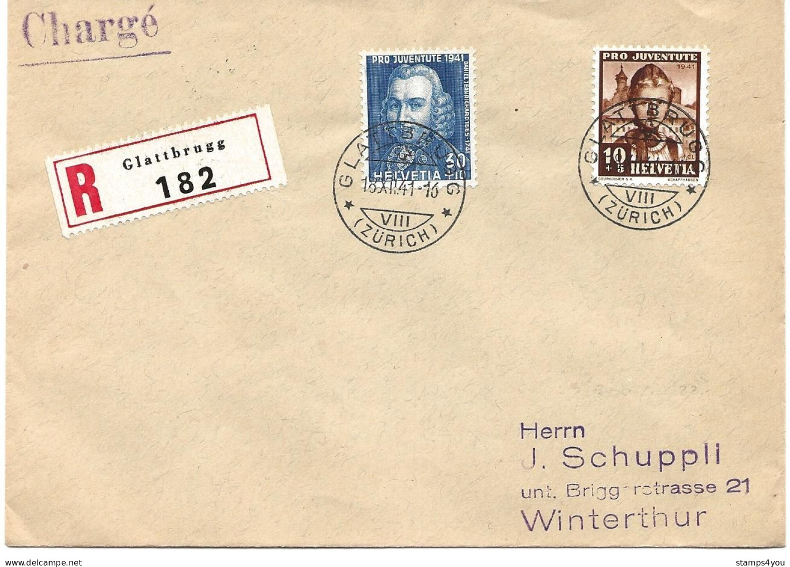 100 - 11 - Enveloppe Recommandée Envoyée De Glattbrugg 1941 - Timbres Pro Juventute - Briefe U. Dokumente