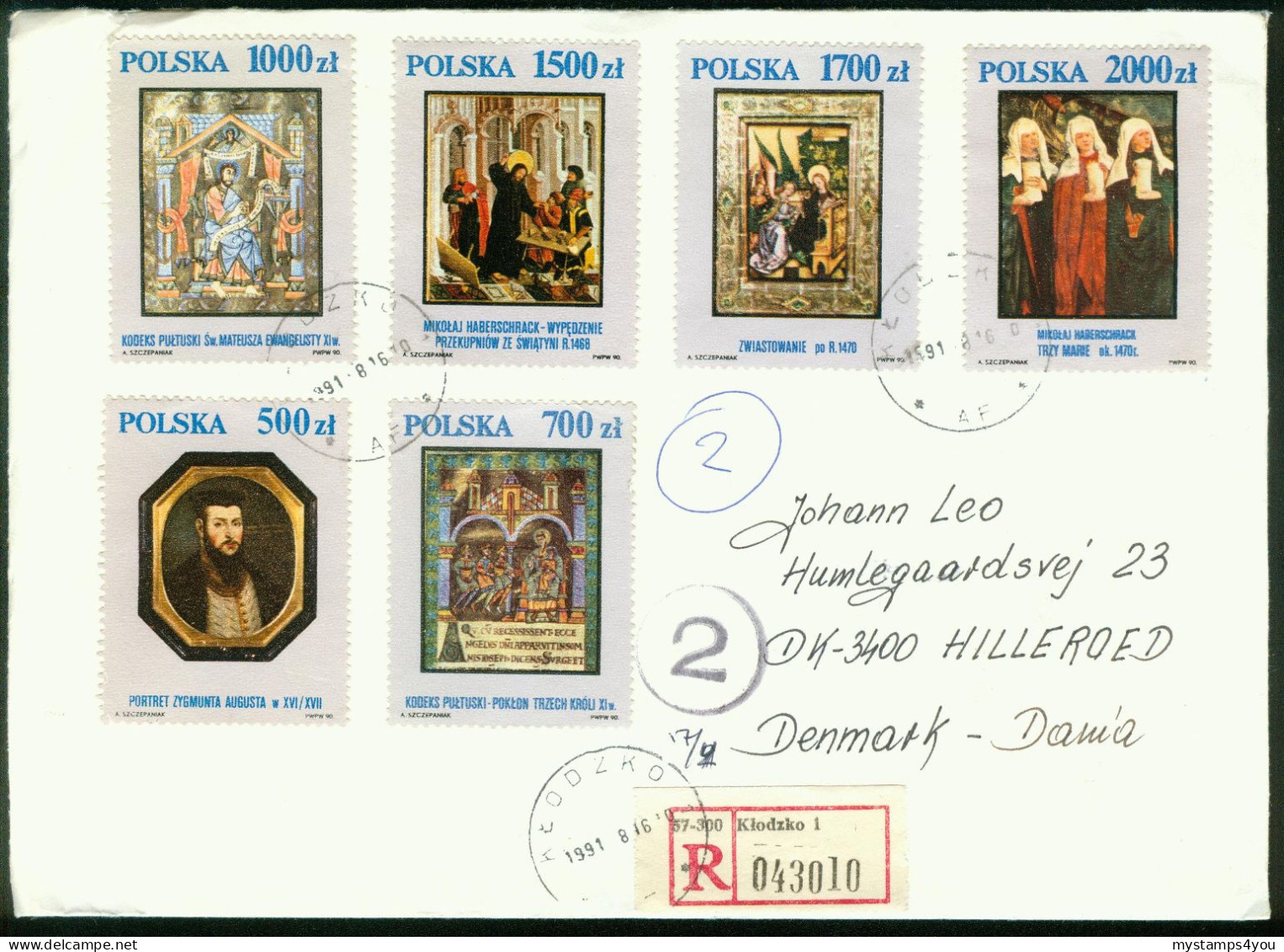 Br Poland, Klodzko 1991 Registered Cover > Denmark #bel-1027 - Briefe U. Dokumente