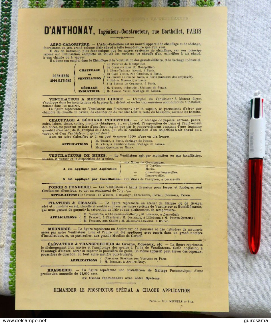 L. D'Anthonay 30 Rue Berthollet - Chauffage Ventilation - 1889 - Elektrizität & Gas