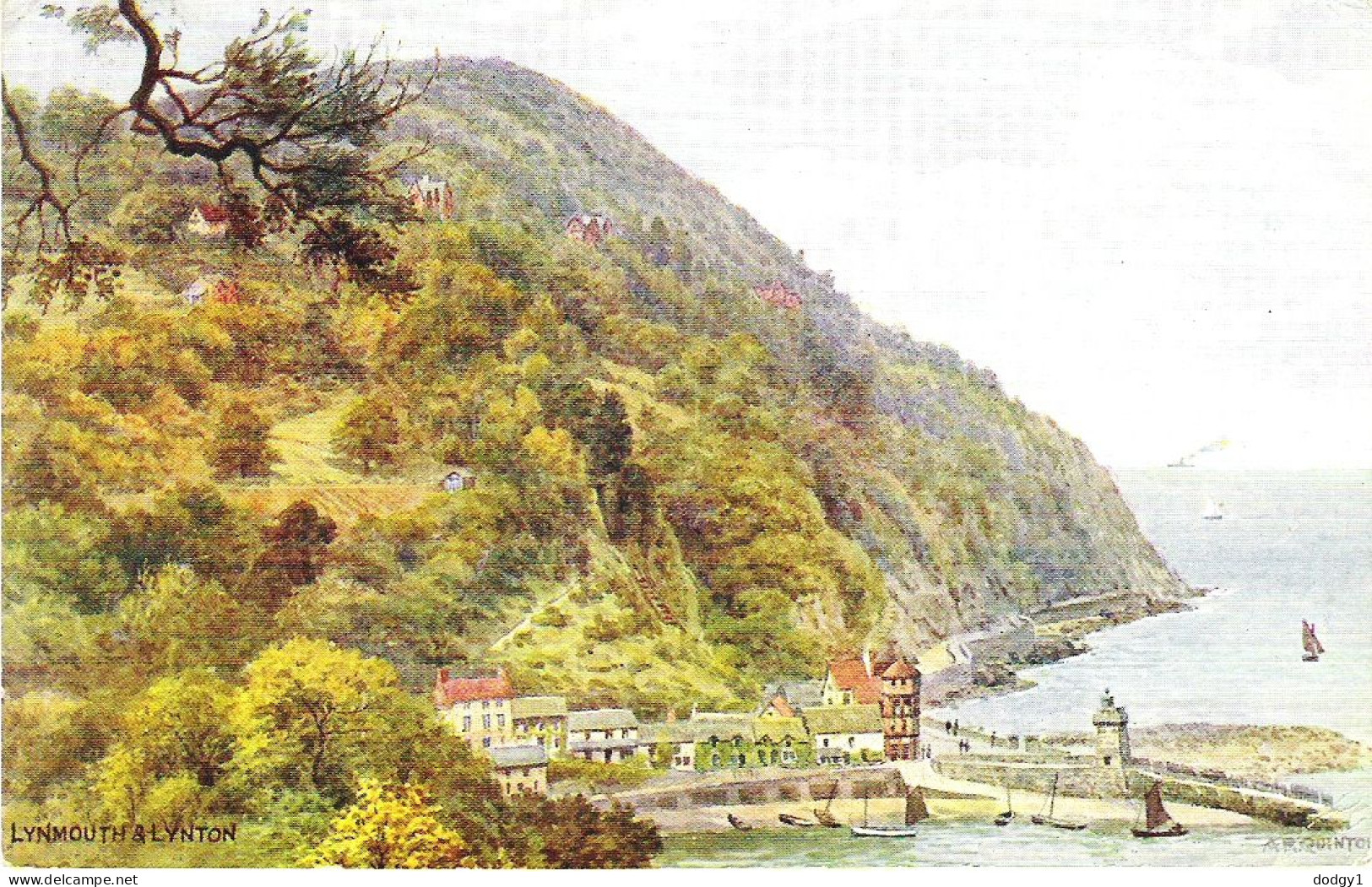 LYNMOUTH & LYNTON, DEVON FROM A PAINTING. USED POSTCARD M2 - Lynmouth & Lynton