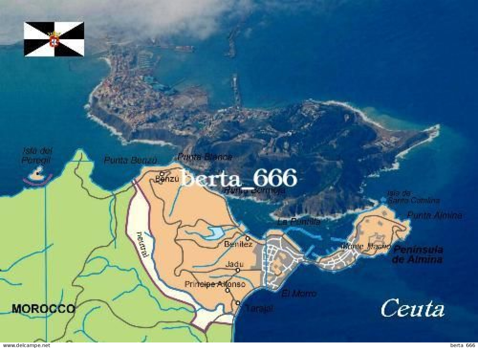 Ceuta City Map Spain North Africa New Postcard * Carte Geographique * Landkarte - Ceuta