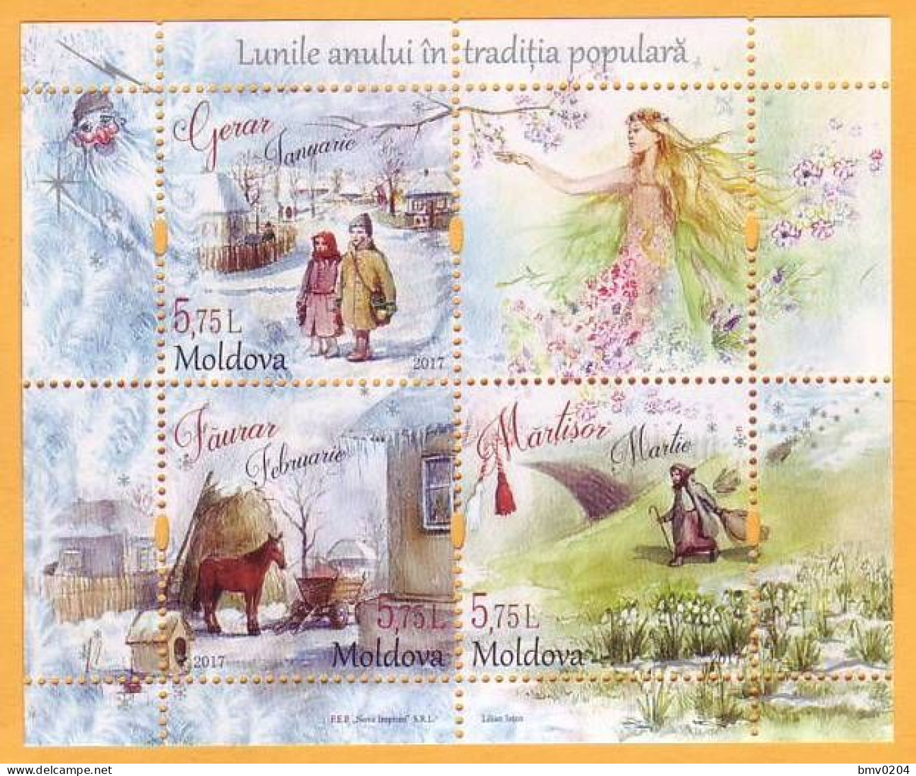 2017  Moldova Moldavie Moldau. Block  "A Month In The Folk Tradition." January. February. March Mint - Moldavie