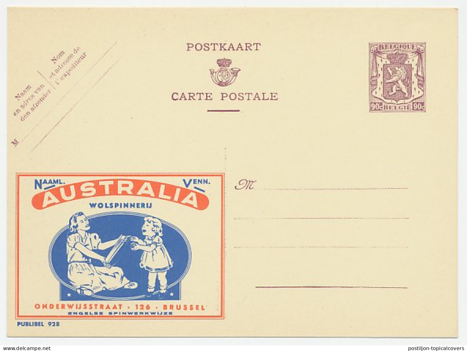 Publibel - Postal Stationery Belgium 1948 Yarn - Wool - Australia - Textiel