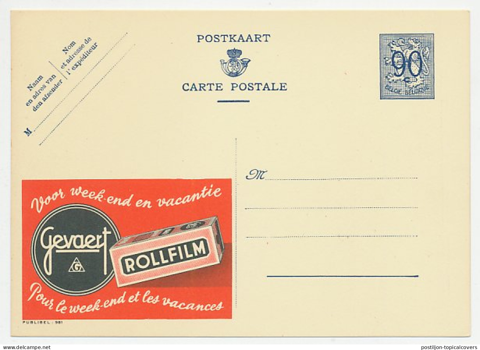 Publibel - Postal Stationery Belgium 1951 Gevaert - Photography - Film - Photographie