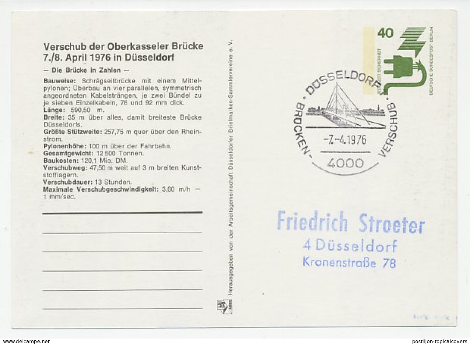Postal Stationery / Postmark Germany 1976 Bridge - Ponts