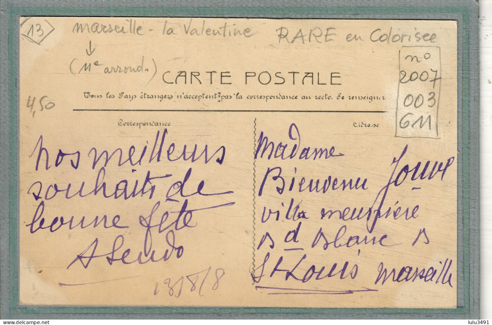 CPA (13)(XI°) MARSEILLE- La VALENTINE - Chemin De N.-D. De La Salette- Rare En Colorisée - 1908 - Les Caillols, La Valentine