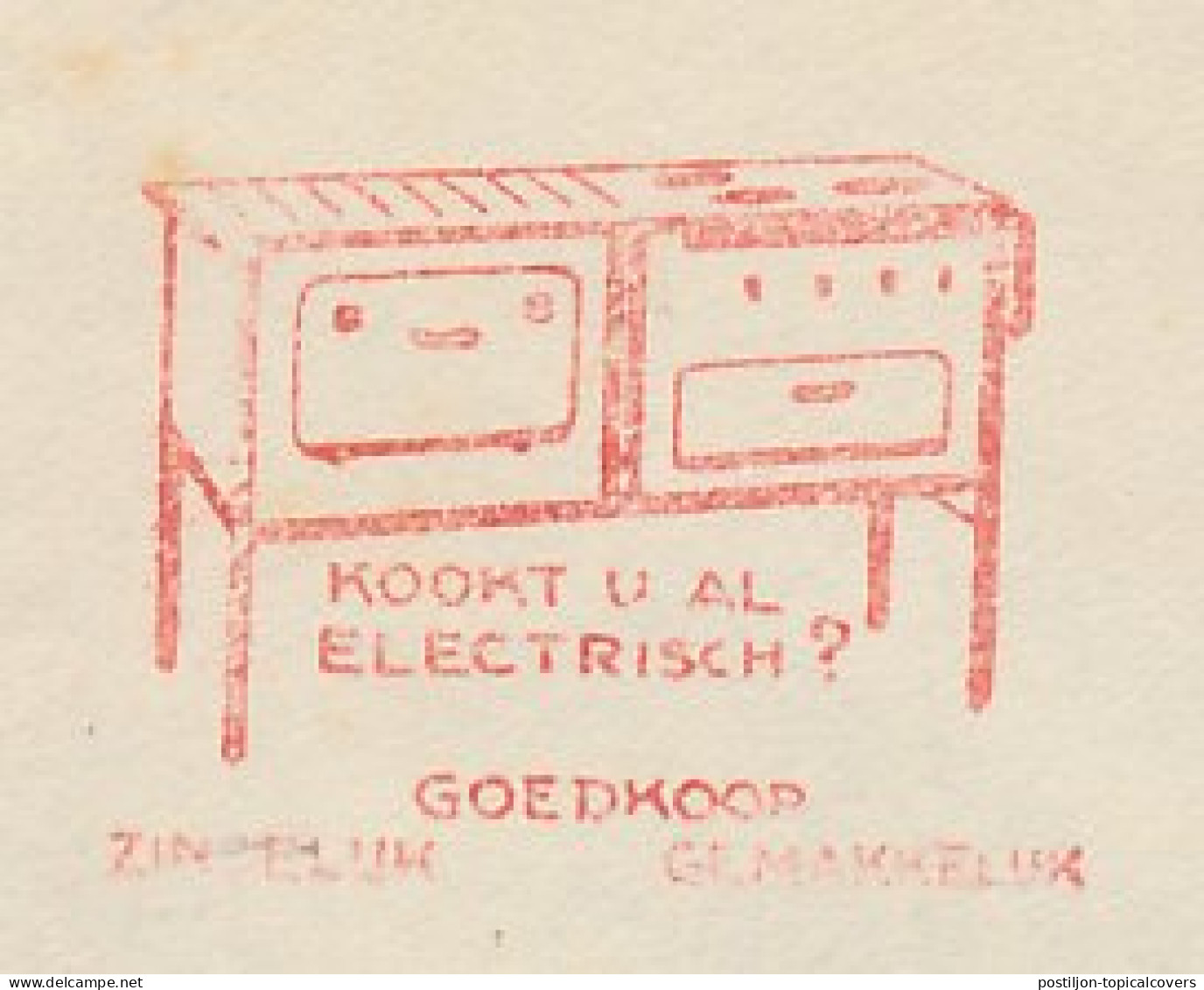 Meter Cover Netherlands 1935 Electric Stove - Electric Cooking - Utrecht - Zonder Classificatie