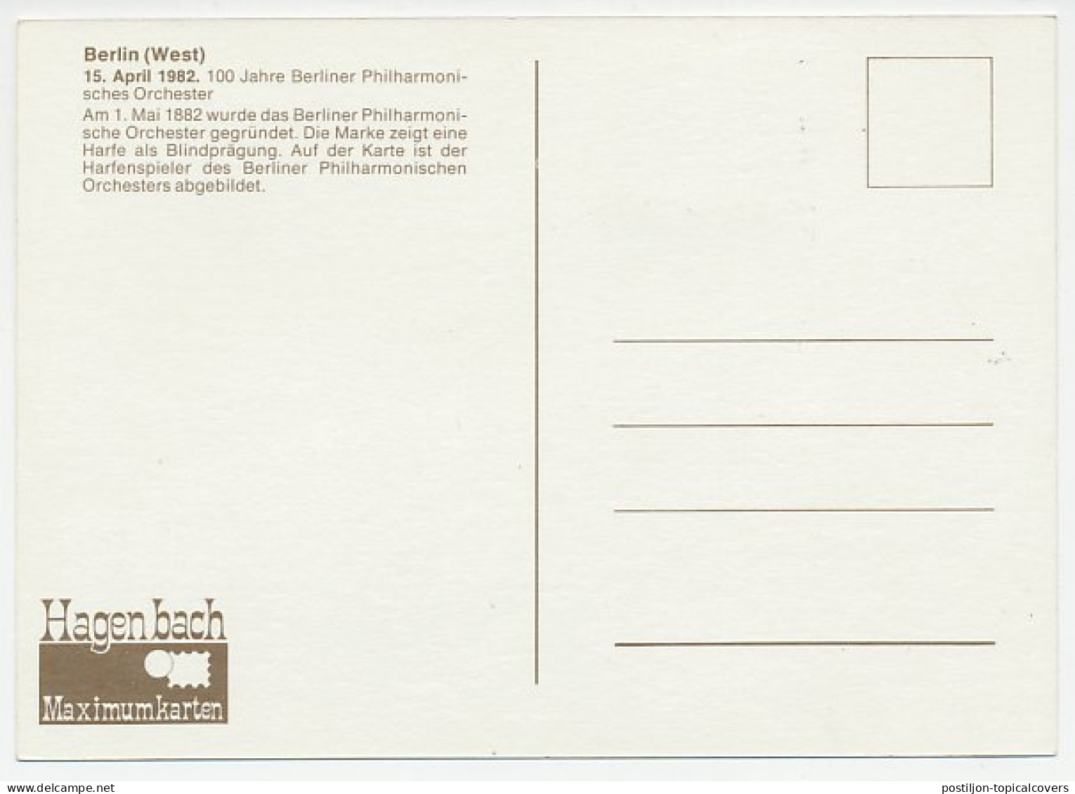 Maximum Card Germany 1982 Harp - Philharmonic Orchestra Berlin - Musica