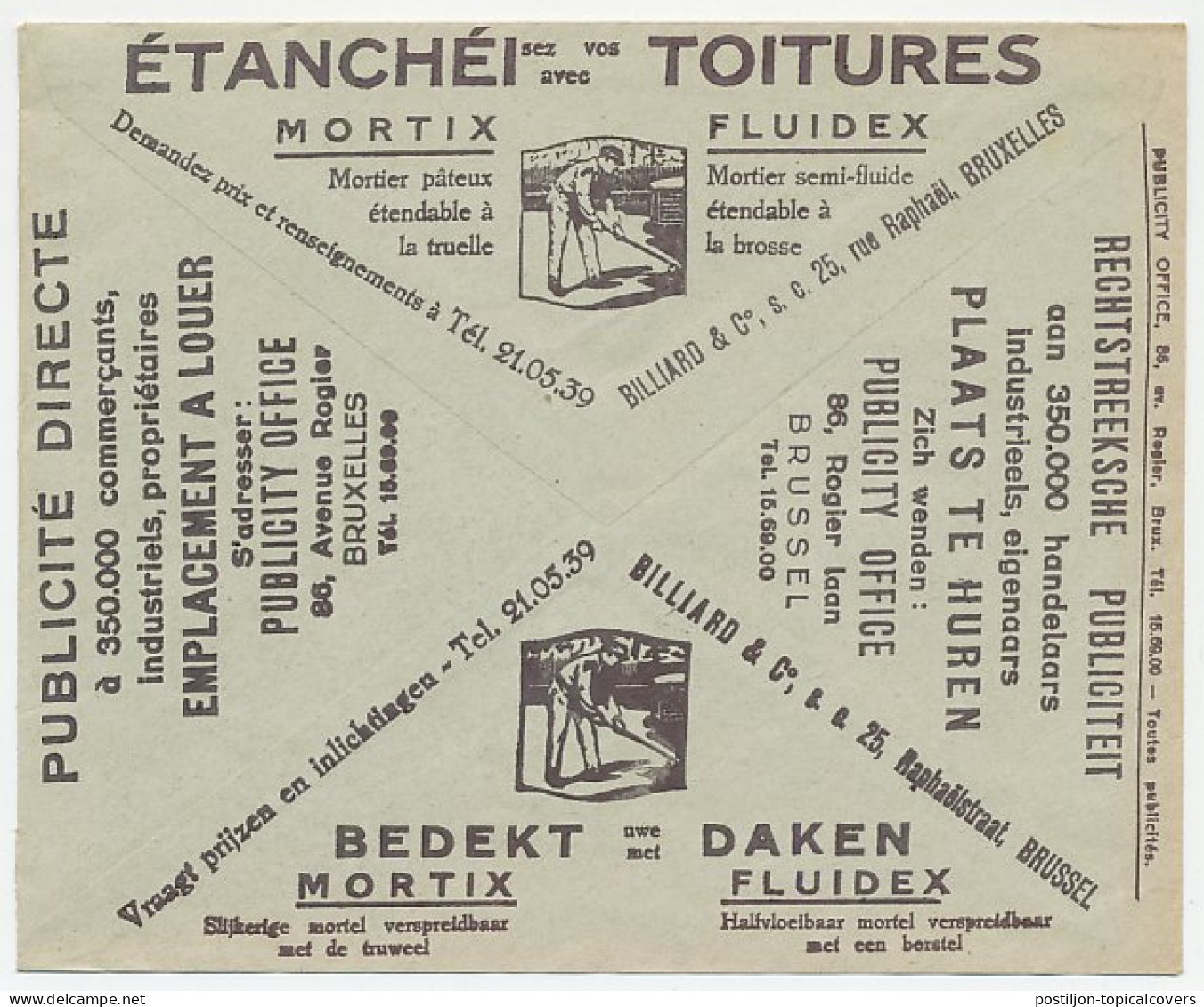 Postal Cheque Cover Belgium 1936 Roofing Contractor - Cigarette - St. Michel - Andere & Zonder Classificatie