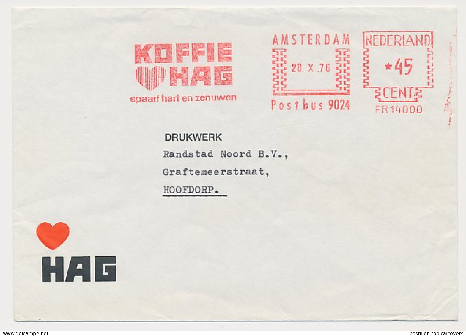 Meter Cover Netherlands 1976 Coffee - Hag - Amsterdam - Other & Unclassified