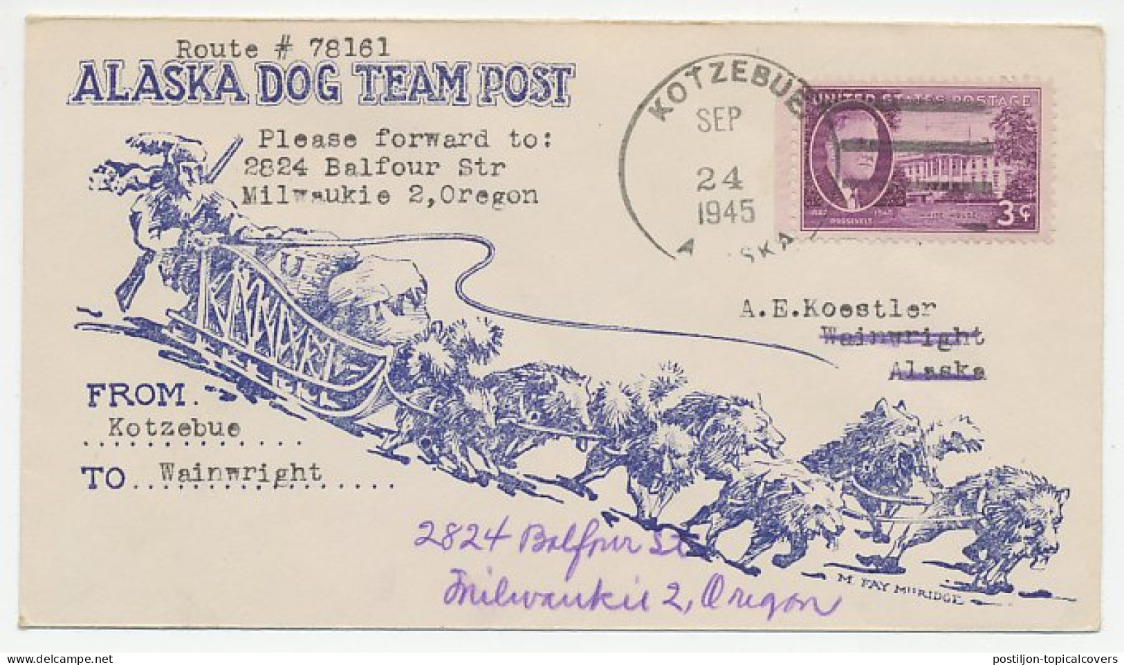Cover / Postmark USA 1945 Alaska Dog Team Post - Kotzebue - Arktis Expeditionen