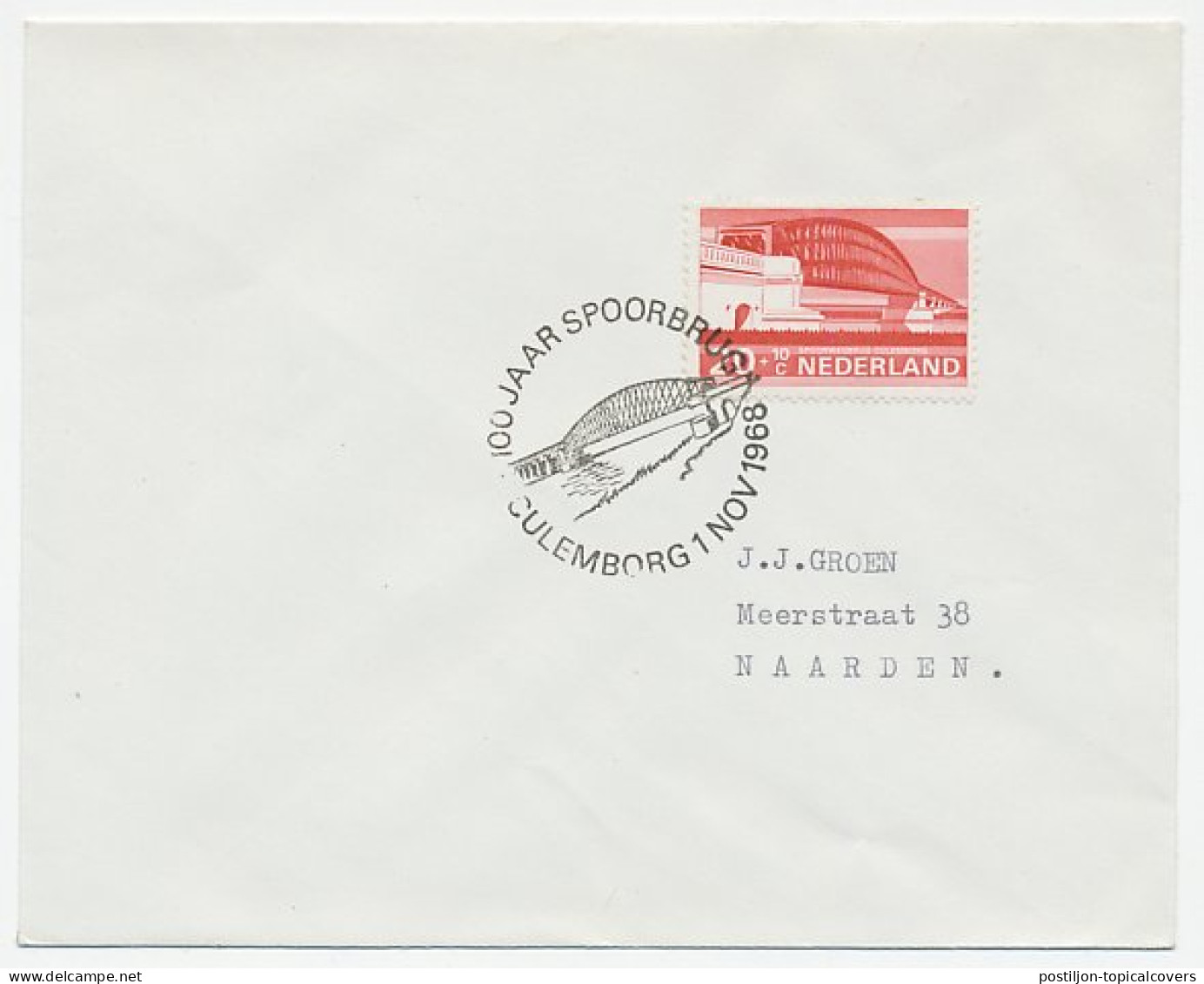 Cover / Postmark Netherlands 1968 100 Years Of Railway Bridge Culemborg - Ponti
