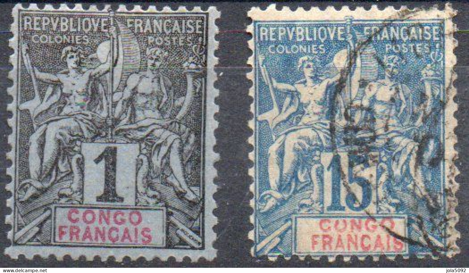 Lot De 2 Timbres Du CONGO FRANCAIS- YT N° 12 Et 17 - Gebraucht