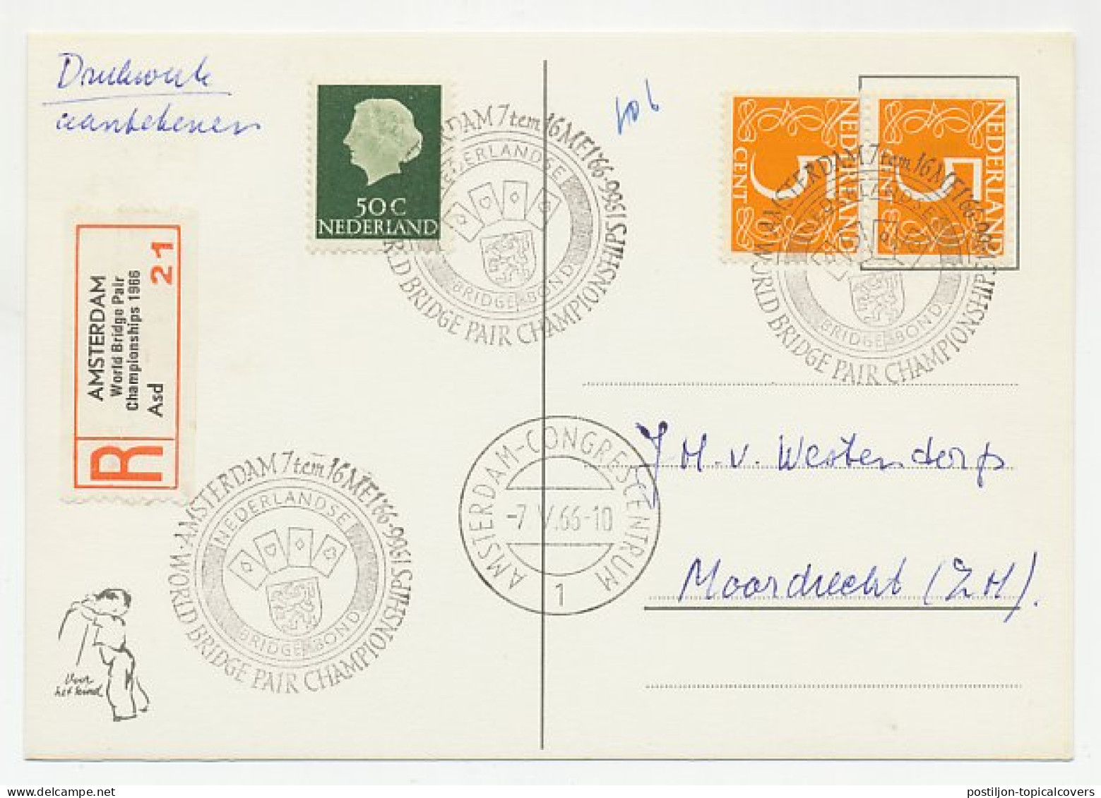 Registered Card / Special R Label Netherlands 1966 World Bridge Pair Championships - Unclassified