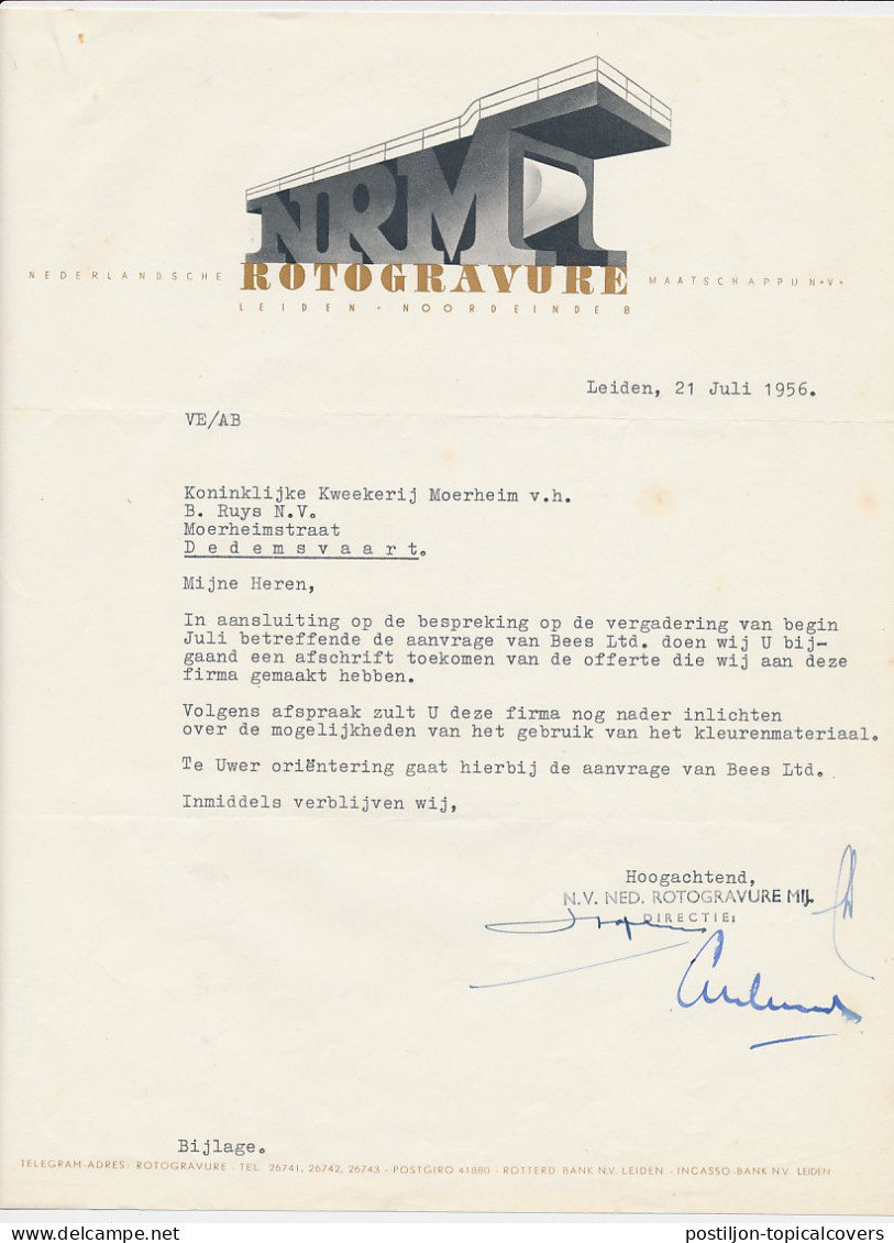 Brief Leiden 1956 - Nederlandse Rotogravure Maatschappij - Niederlande