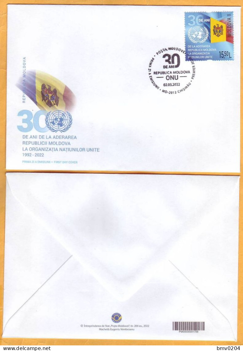 2022  Moldova Moldavie  FDC  "30 Years Of Moldova In The UN". - Moldavie