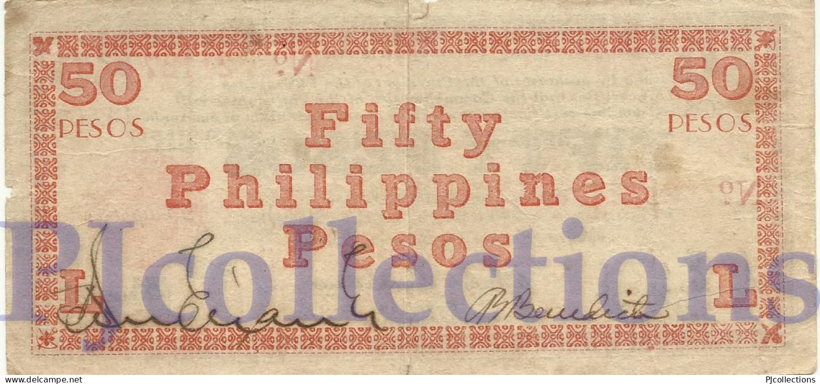 PHILIPPINES 50 PESOS 1943 PICK S665 FINE EMERGENCY BANKNOTE - Philippinen