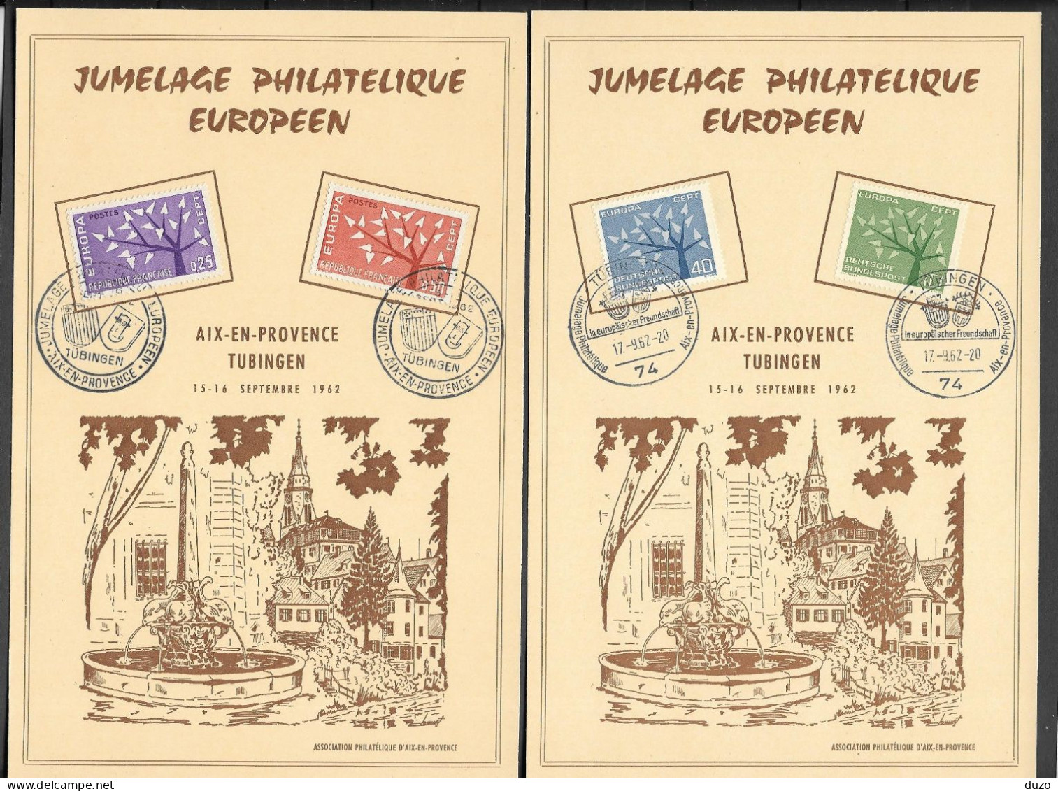 1◙  France - 2 Feuillets Jumelage Philatélique Européen Aix En Provence Tubingen Europa 1962 - 1962