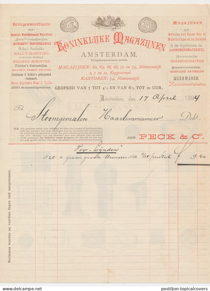 Nota Amsterdam 1894 - Peck & Co. Metaalwaren - Ramen Etc. - Holanda