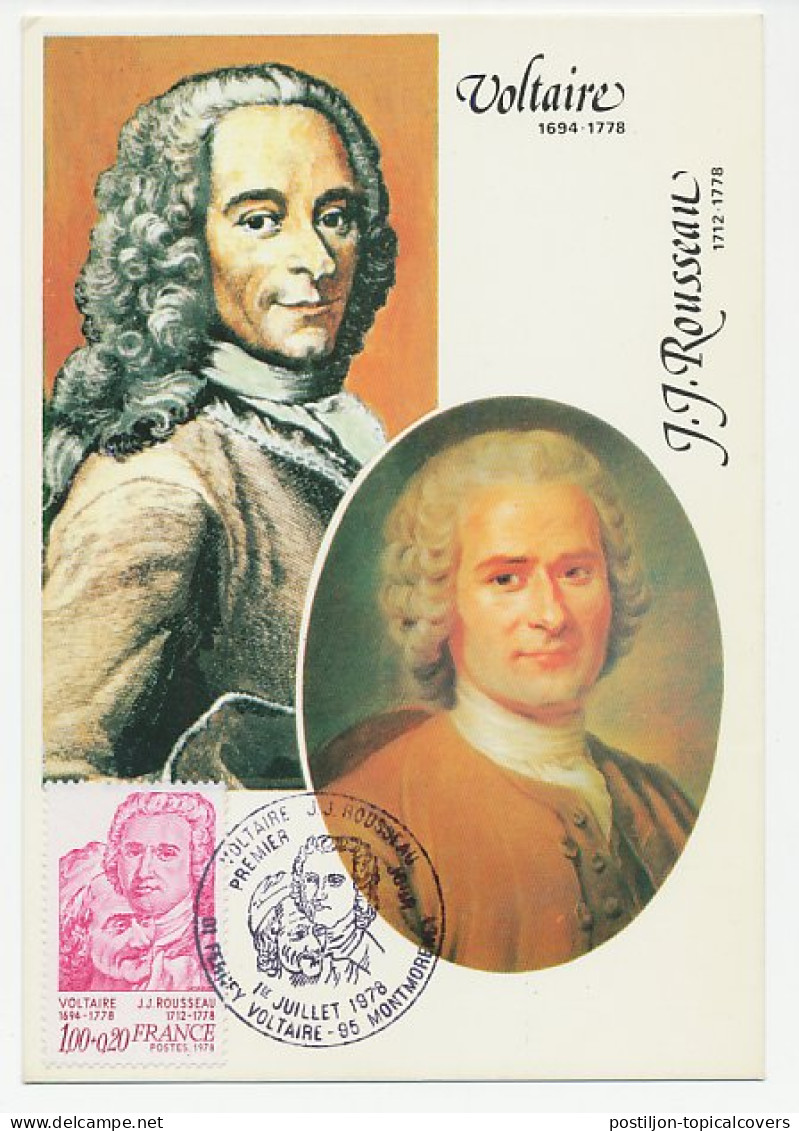 Maximum Card France 1978 Voltaire - Rousseau - Schrijvers