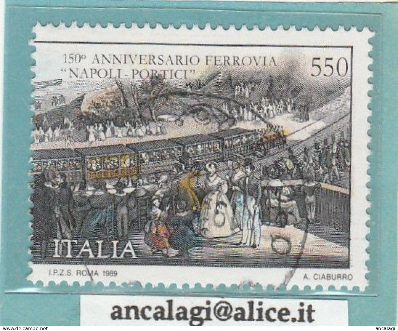 USATI ITALIA 1989 - Ref.0599A "FERROVIA NAPOLI-PORTICI" 1 Val. Parte Destra - 1981-90: Usados