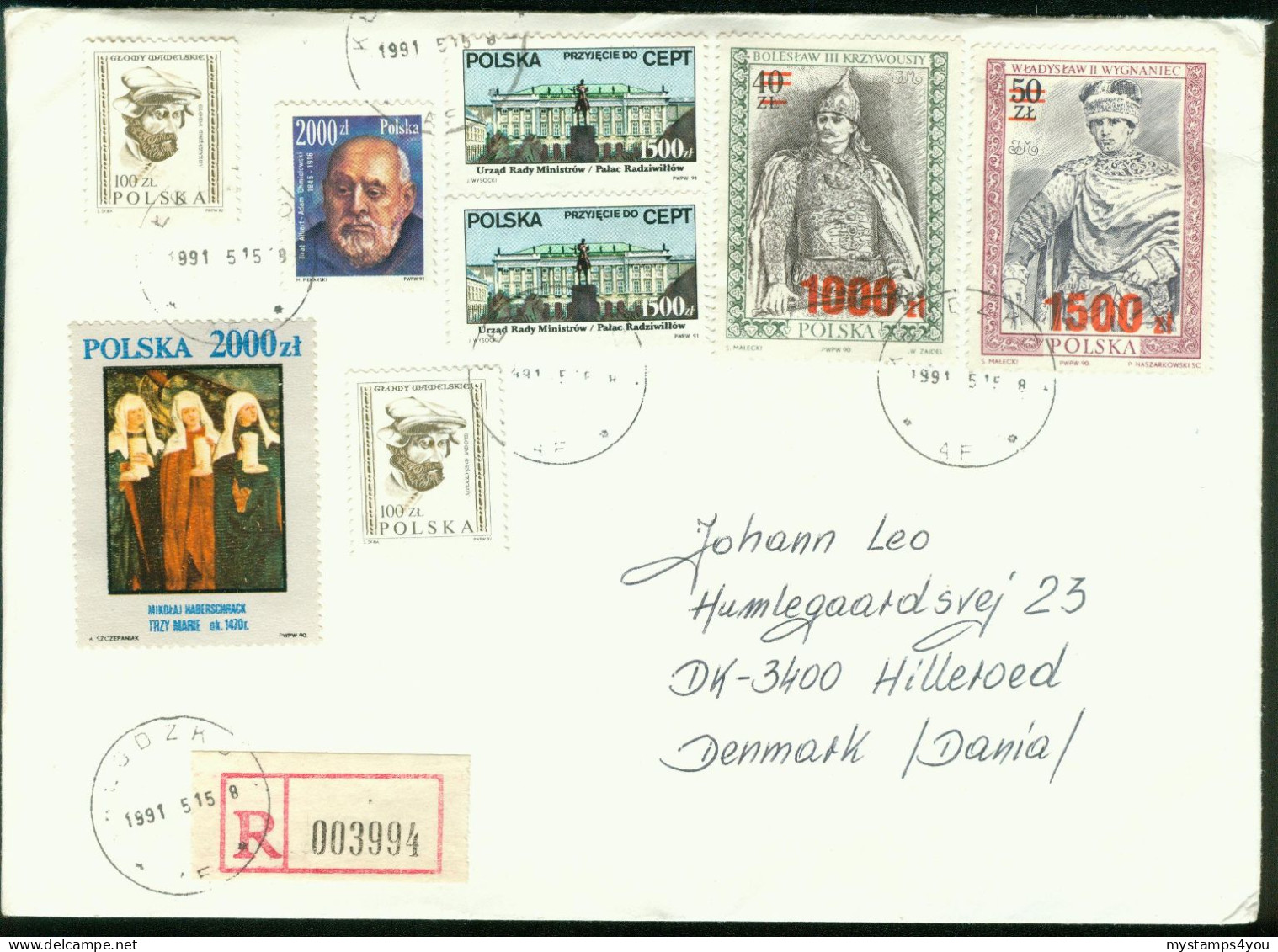Br Poland, Klodzko 1991 Registered Cover > Denmark #bel-1028 - Lettres & Documents