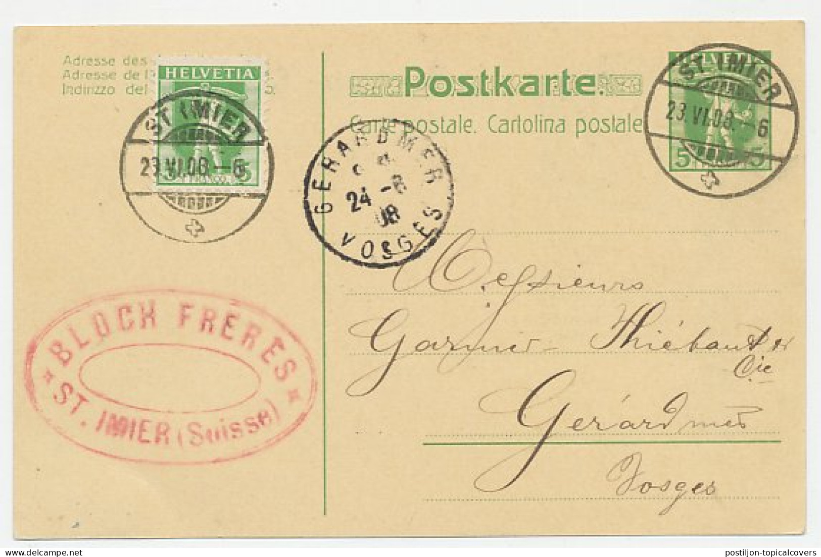 Postal Stationery Switzerland 1908 Cacao Suchard - Levensmiddelen