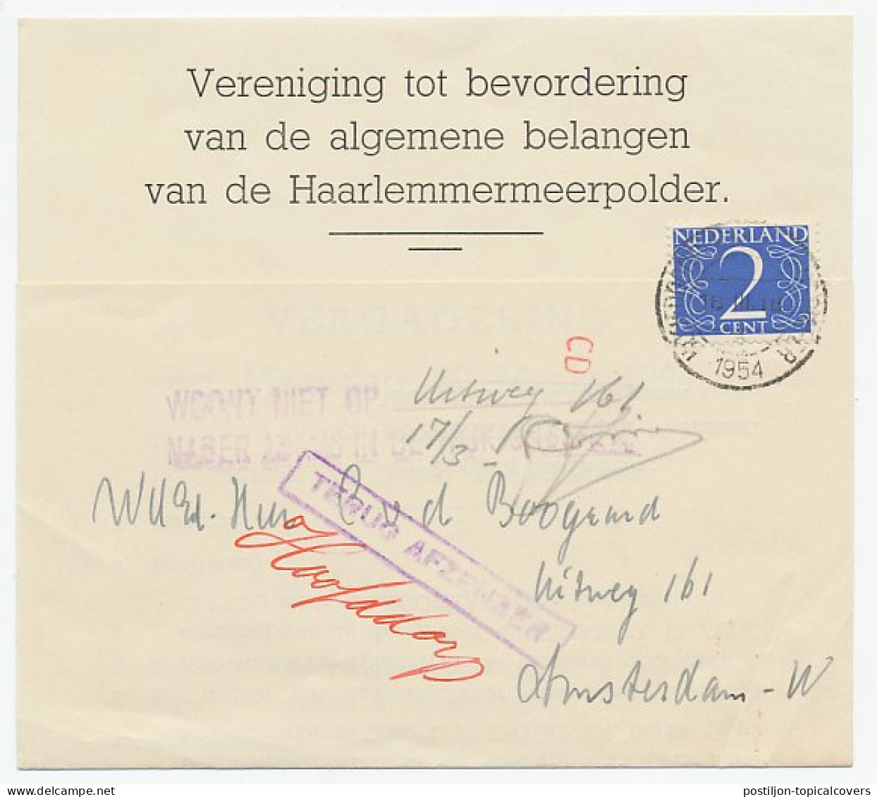 Hoofddorp Haarlemmermeer - Amsterdam 1954 - Adres Onbekend  - Zonder Classificatie