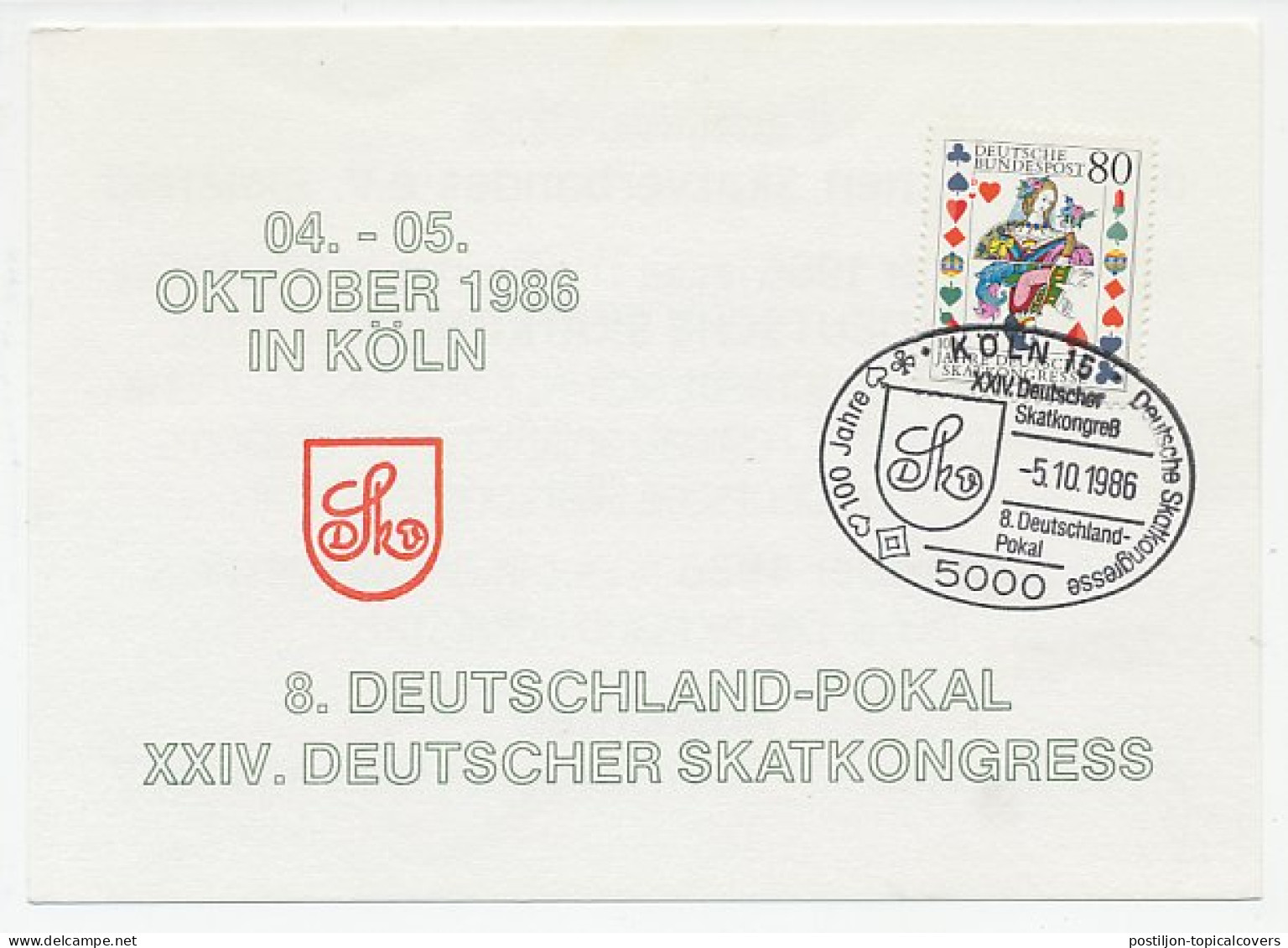 Postcard / Postmark Germany 1986 Skat Congress - Cardgame - Zonder Classificatie