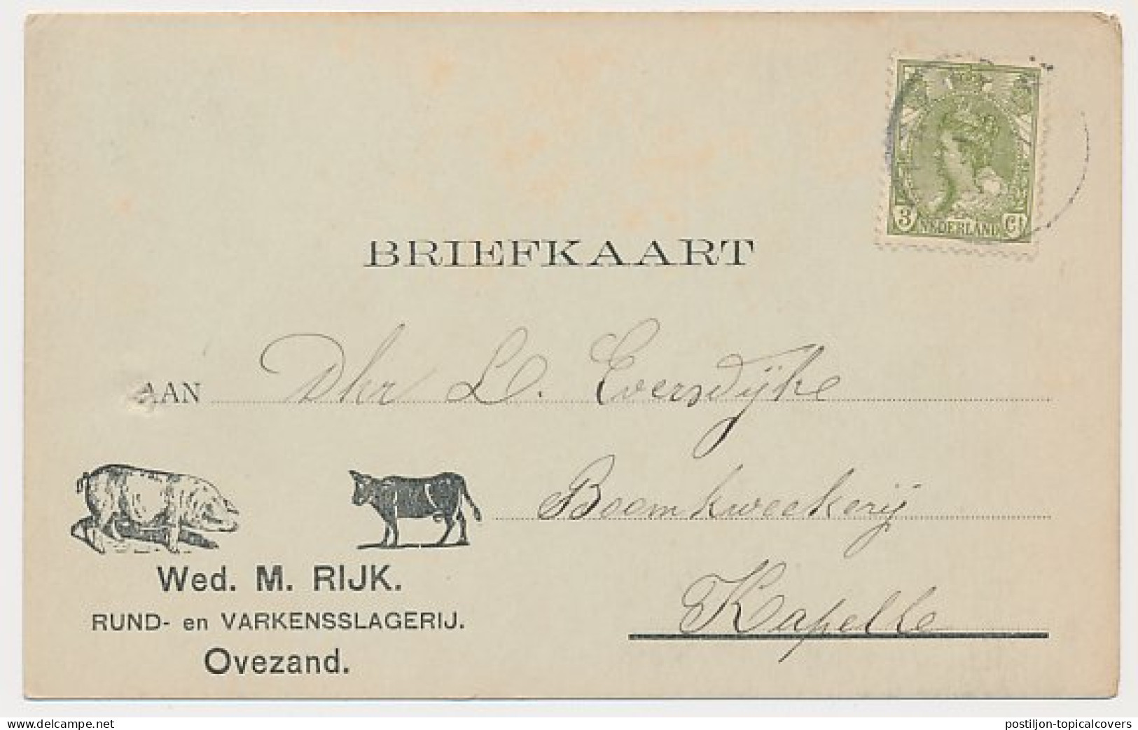 Firma Briefkaart Ovezand 1913 - Rund- En Varkensslagerij - Zonder Classificatie