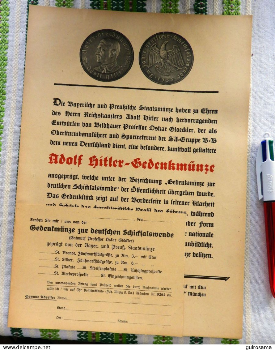 Adolf Hitler-Gedenkmünze  - 1934 - Werbung - Publicité - Advertisement - Médaille Hitler - Andere & Zonder Classificatie