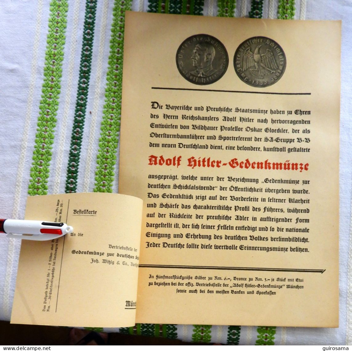 Adolf Hitler-Gedenkmünze  - 1934 - Werbung - Publicité - Advertisement - Médaille Hitler - Andere & Zonder Classificatie