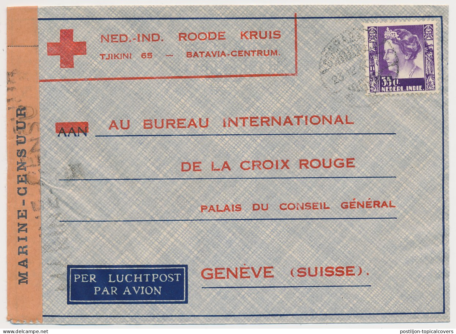 Navy - Marine Censuur Neth. Indies - Red Cross Switzerland 1940 - Netherlands Indies