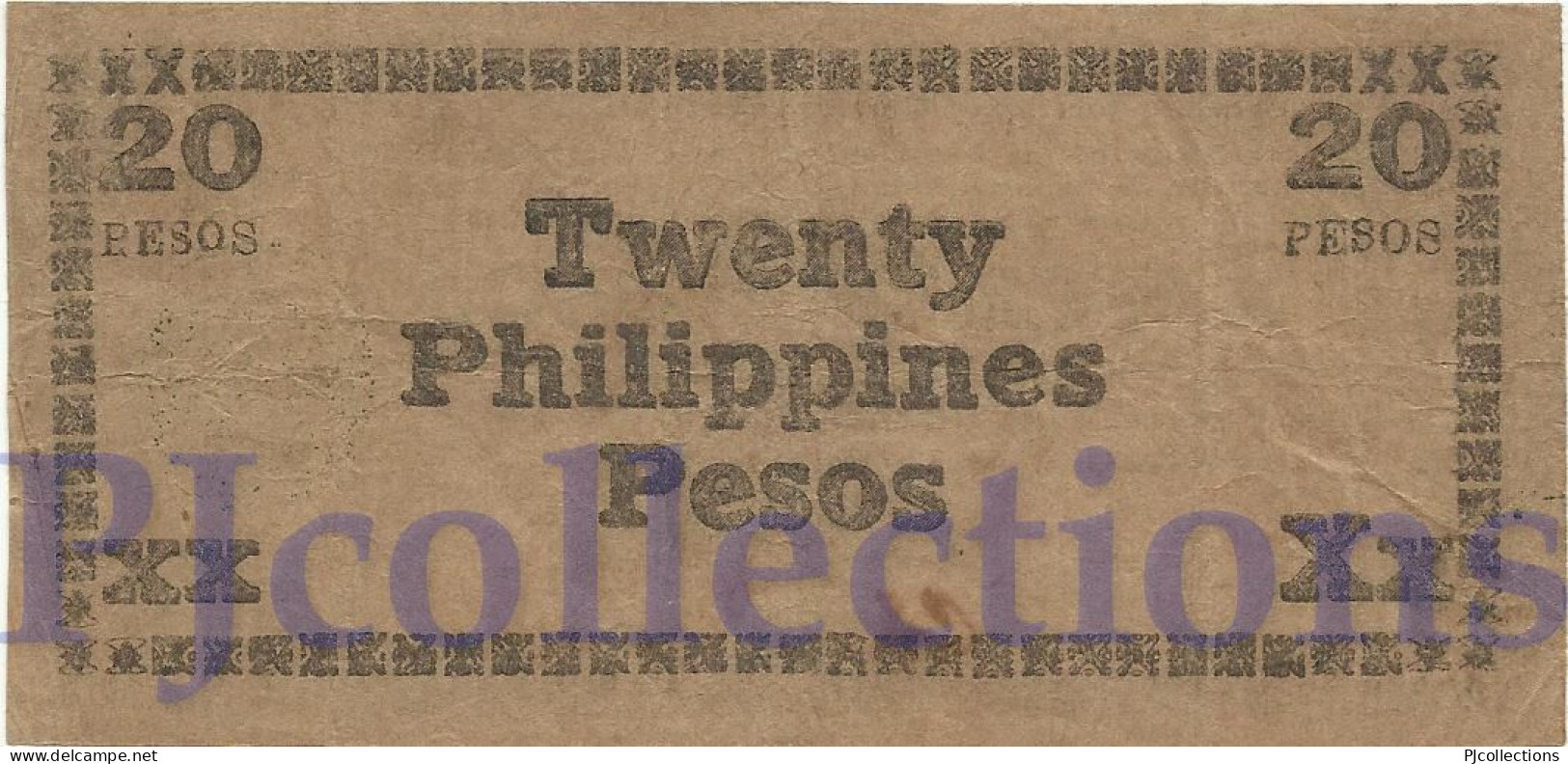 PHILIPPINES 20 PESOS 1944 PICK S680a VF EMERGENCY BANKNOTE - Filippine
