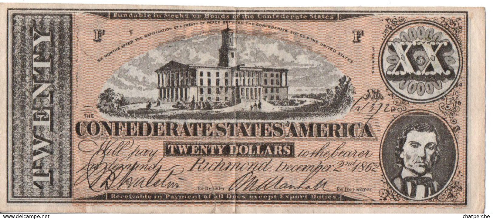 POUR COLLECTIONNEUR FAUX-BILLET FAKE 20 TWENTY DOLLARS THE CONFEDERATE UNITED STATES OF AMERICA - Verzamelingen