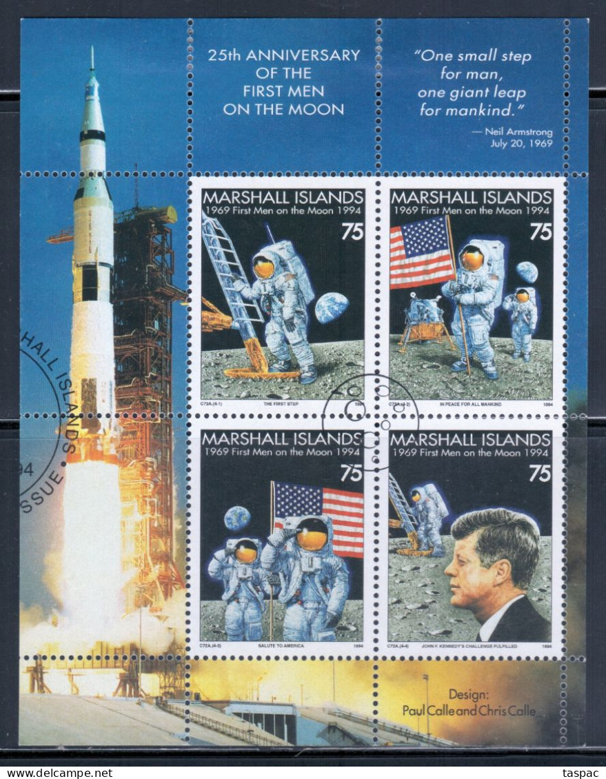 Marshall Islands 1994 Mi# Block 10 Used - First Manned Moon Landing, 25th Anniv. / Space - Oceanía