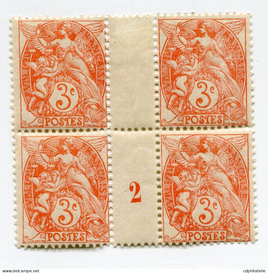 FRANCE N°109 ** / * TYPE BLANC IB EN BLOC DE 4 AVEC MILLESIME 2 ( 1912 ) - Millesimes