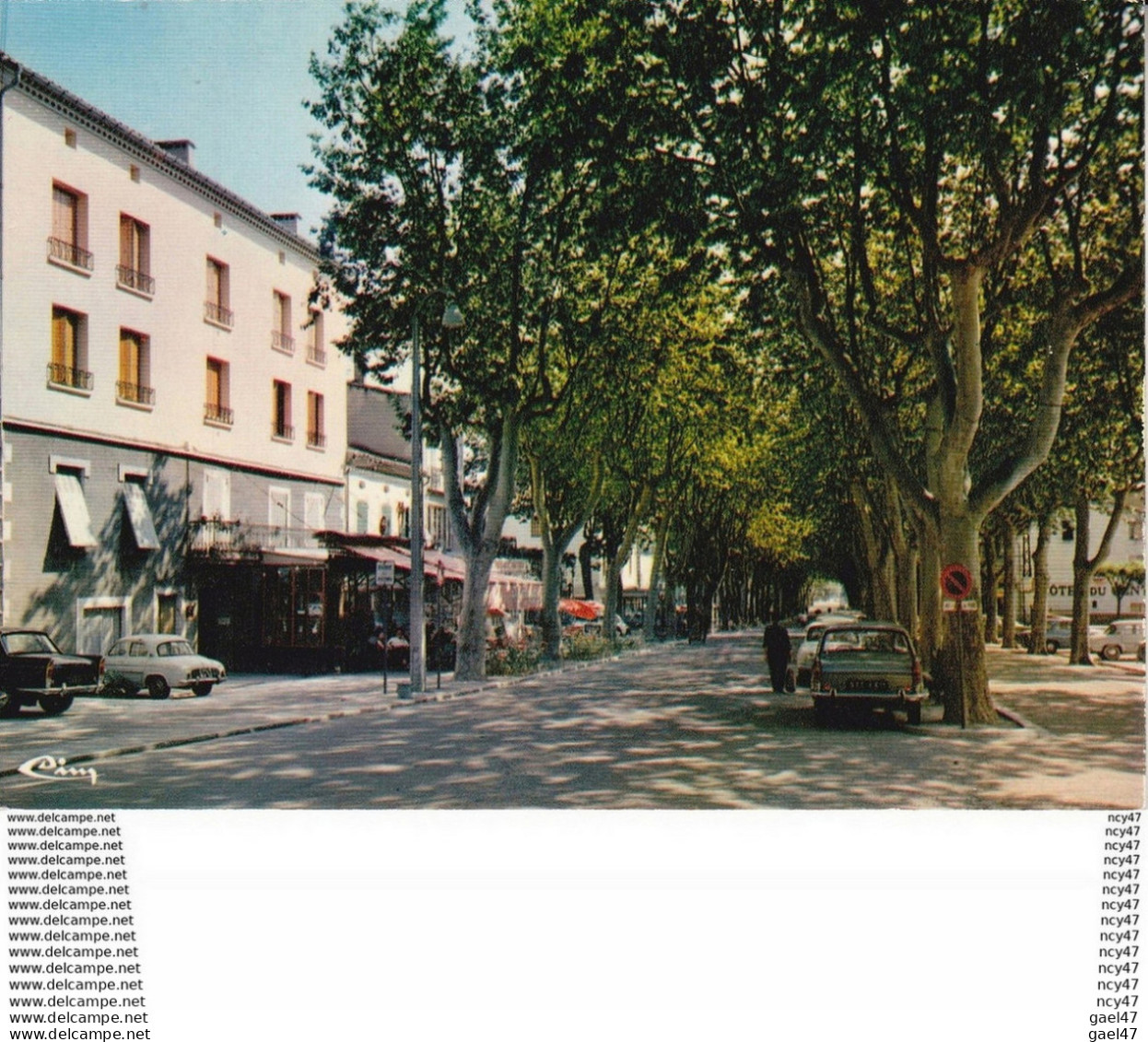 CPSM/gf (11)  Castelnaudary.  Le Grand Boulevard,  Café, Voiture Dauphine. ...T585 - Castelnaudary