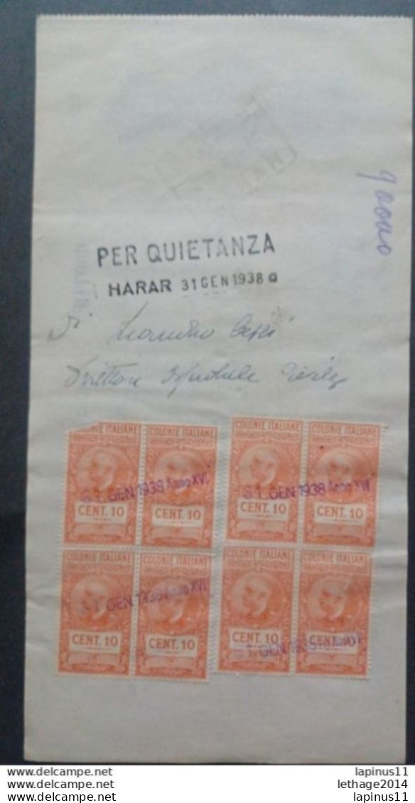 ETHIOPIA COLONIES BANK OF ITALY HARAR'S BRANCH 1938 CHECK 10,000 LIRE + 10 CENT TAX NO RED BUT ORANGE - Etiopía