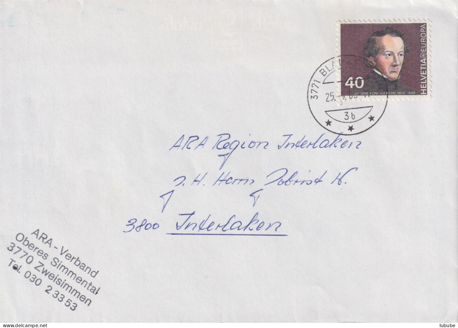 Motiv Brief  "ARA Verband Oberes Simmental, Zweisimmen"  Blankenburg      1980 - Cartas & Documentos