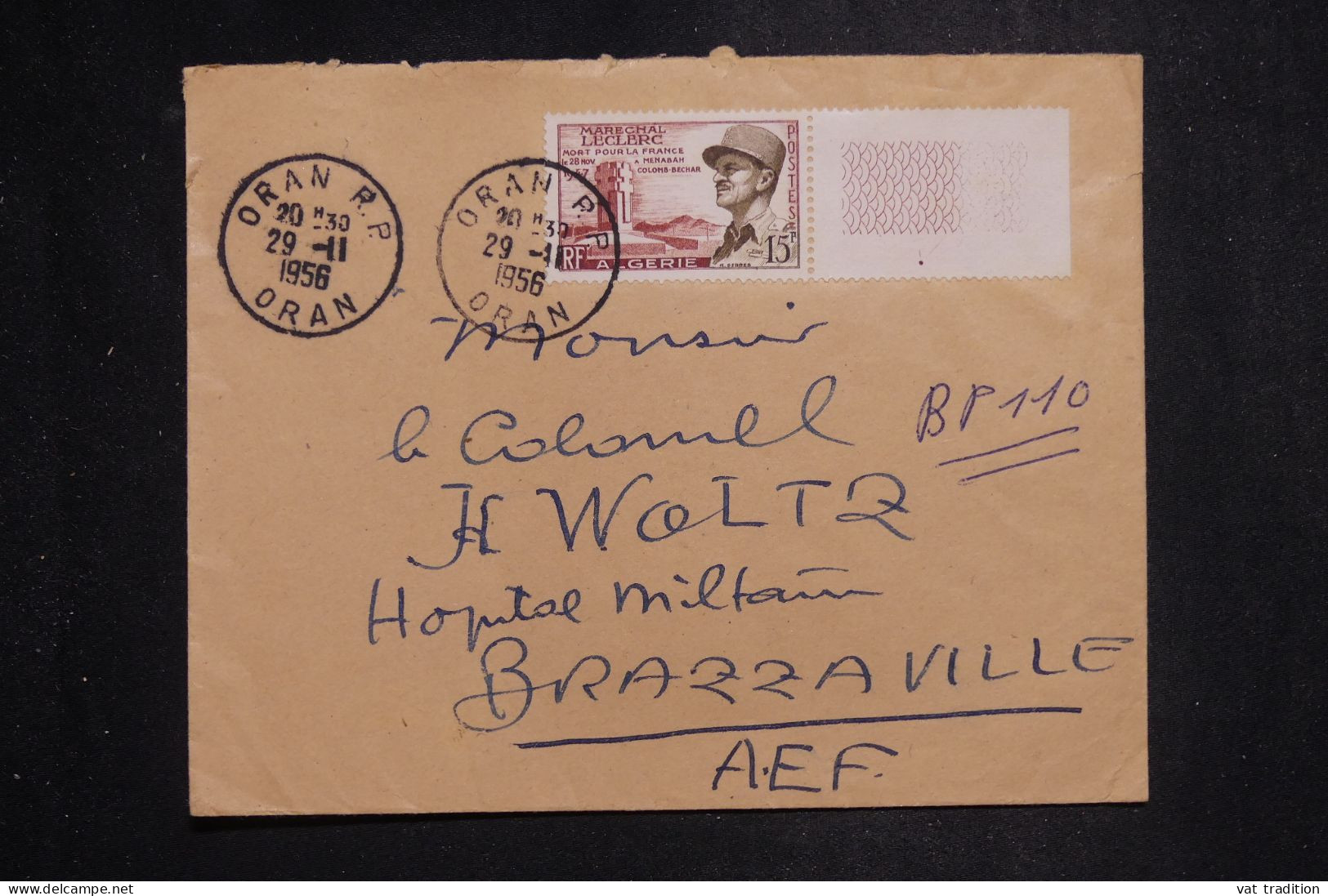 ALGÉRIE - Vignette ( Vin D'Algérie) Au Dos D'une Enveloppe De Oran Pour Brazzaville En 1956 - L 151778 - Lettres & Documents