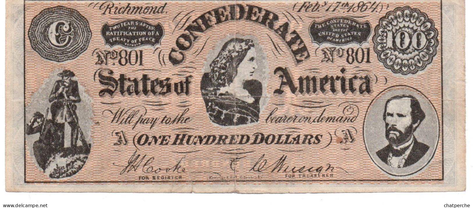 POUR COLLECTIONNEUR FAUX-BILLET FAKE 100 ONE HUNDRED DOLLARS THE CONFEDERATE UNITED STATES OF AMERICA - Colecciones Lotes Mixtos