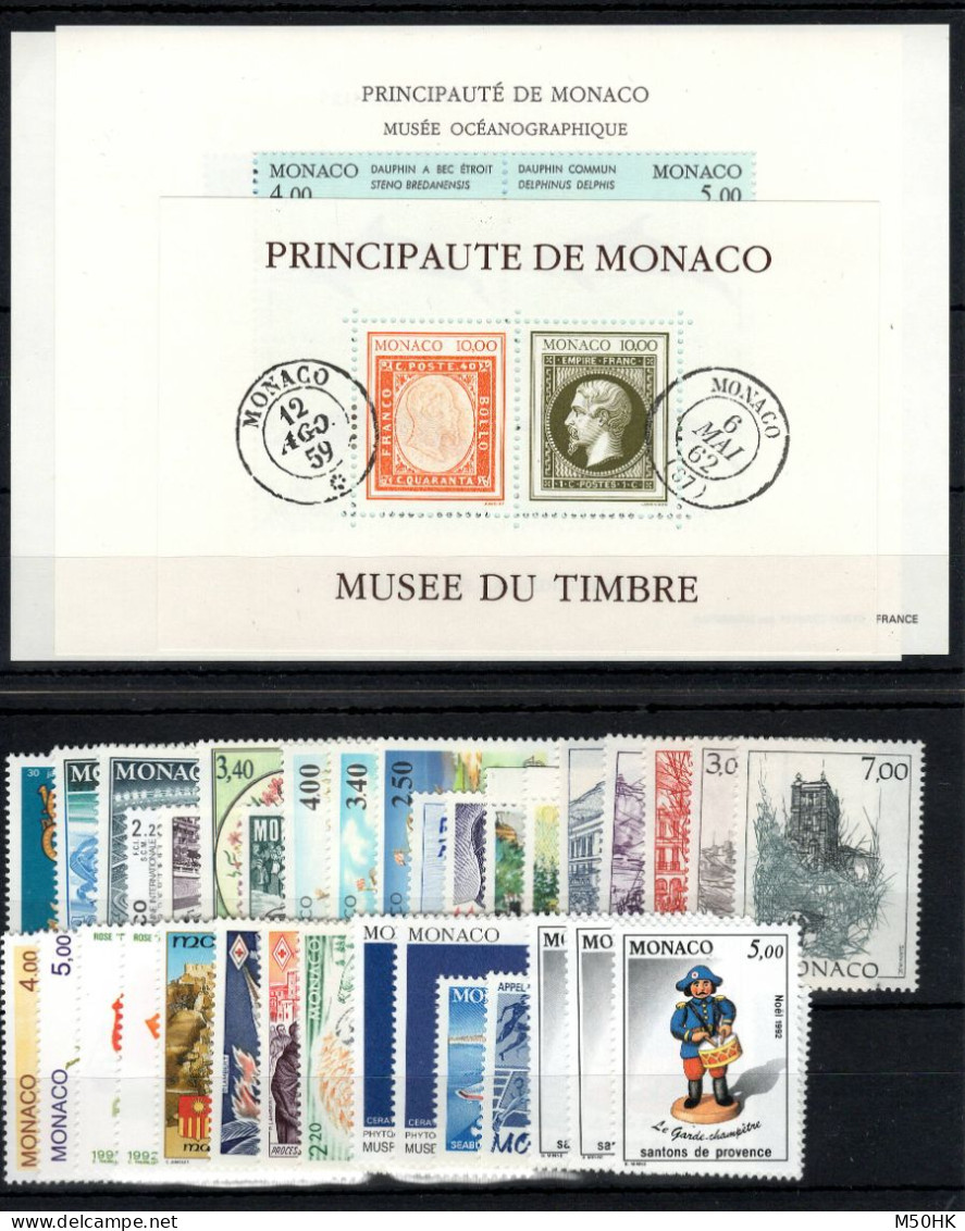 Monaco - Année 1992 N** MNH Luxe Complète , YV 1810 à 1853 , 44 Timbres , Cote 130 Euros - Années Complètes