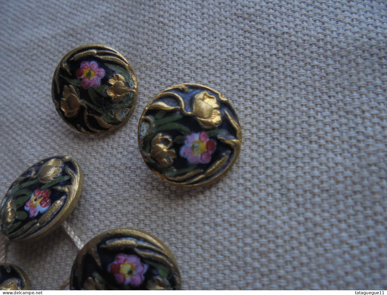 Ancien - 5 Petits Boutons Laiton Et émail 1,6 Mm E.M Paris Art Nouveau - Buttons